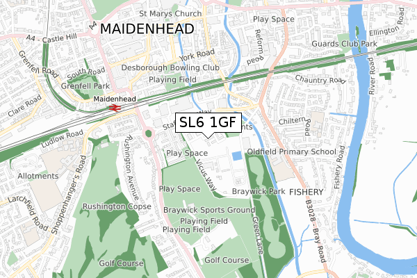 SL6 1GF map - small scale - OS Open Zoomstack (Ordnance Survey)