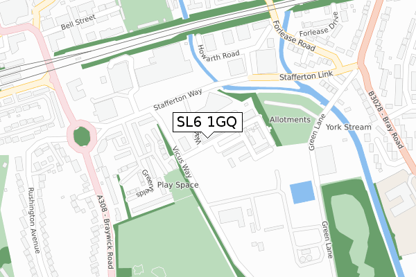 SL6 1GQ map - large scale - OS Open Zoomstack (Ordnance Survey)