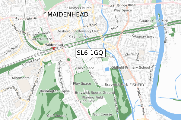 SL6 1GQ map - small scale - OS Open Zoomstack (Ordnance Survey)