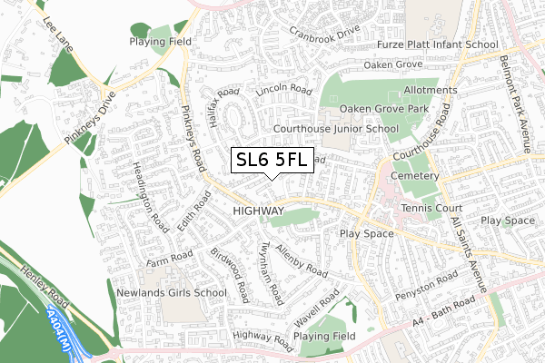 SL6 5FL map - small scale - OS Open Zoomstack (Ordnance Survey)