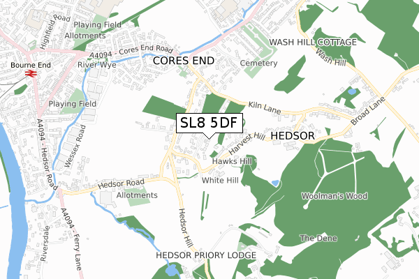 SL8 5DF map - small scale - OS Open Zoomstack (Ordnance Survey)