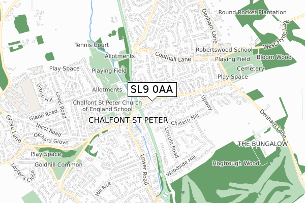 SL9 0AA map - small scale - OS Open Zoomstack (Ordnance Survey)