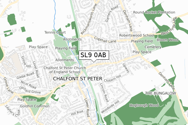 SL9 0AB map - small scale - OS Open Zoomstack (Ordnance Survey)