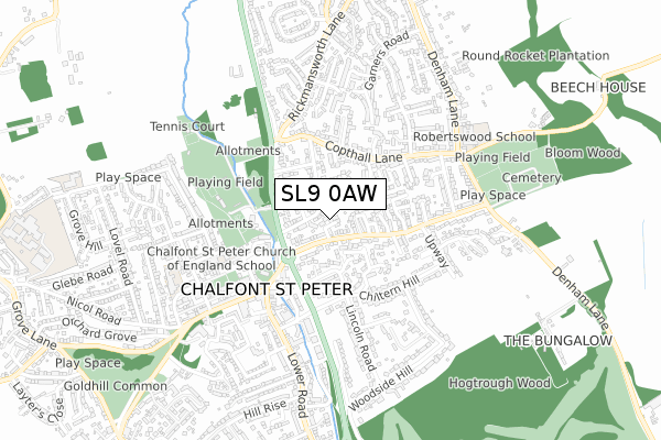 SL9 0AW map - small scale - OS Open Zoomstack (Ordnance Survey)