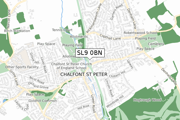 SL9 0BN map - small scale - OS Open Zoomstack (Ordnance Survey)