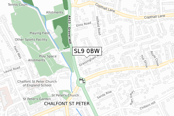 SL9 0BW map - large scale - OS Open Zoomstack (Ordnance Survey)