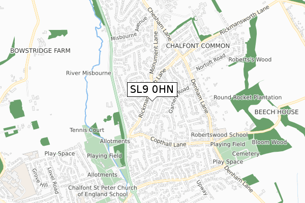 SL9 0HN map - small scale - OS Open Zoomstack (Ordnance Survey)