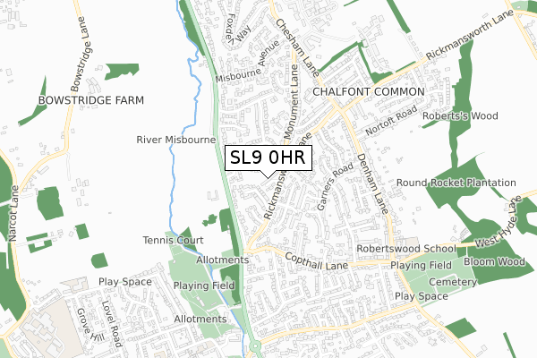 SL9 0HR map - small scale - OS Open Zoomstack (Ordnance Survey)