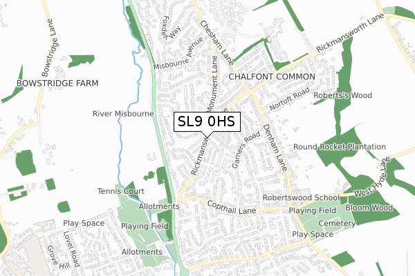 SL9 0HS map - small scale - OS Open Zoomstack (Ordnance Survey)