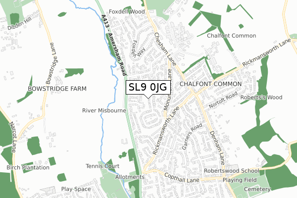 SL9 0JG map - small scale - OS Open Zoomstack (Ordnance Survey)