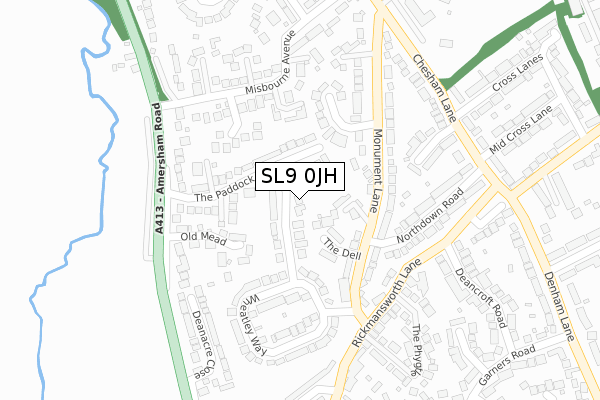 SL9 0JH map - large scale - OS Open Zoomstack (Ordnance Survey)