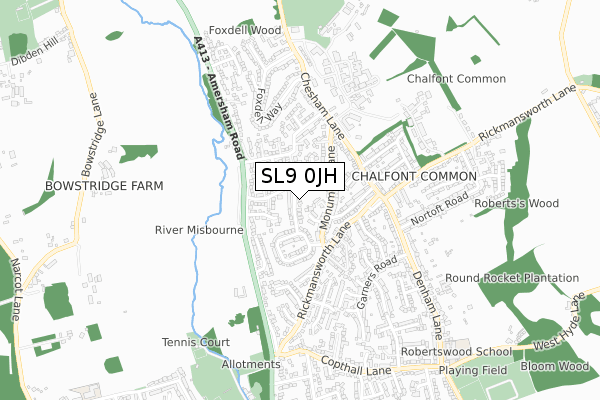 SL9 0JH map - small scale - OS Open Zoomstack (Ordnance Survey)