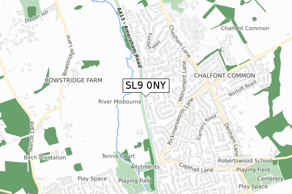 SL9 0NY map - small scale - OS Open Zoomstack (Ordnance Survey)