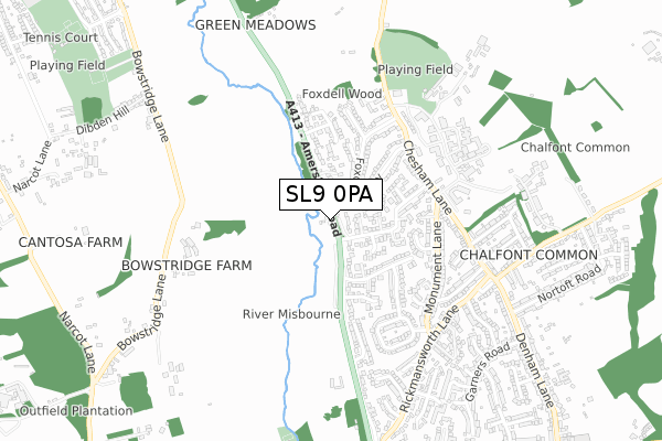 SL9 0PA map - small scale - OS Open Zoomstack (Ordnance Survey)