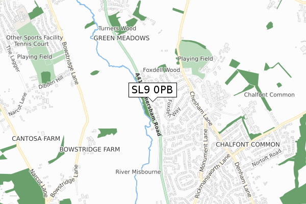 SL9 0PB map - small scale - OS Open Zoomstack (Ordnance Survey)