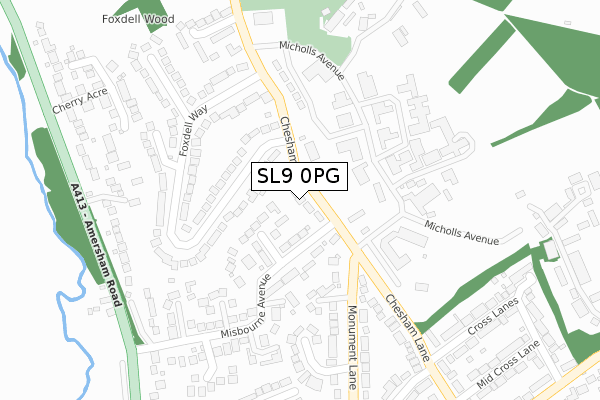 SL9 0PG map - large scale - OS Open Zoomstack (Ordnance Survey)