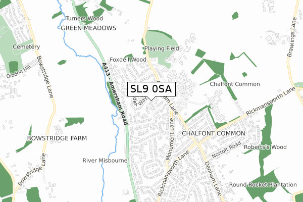 SL9 0SA map - small scale - OS Open Zoomstack (Ordnance Survey)