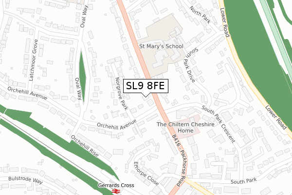 SL9 8FE map - large scale - OS Open Zoomstack (Ordnance Survey)