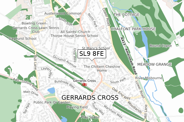 SL9 8FE map - small scale - OS Open Zoomstack (Ordnance Survey)