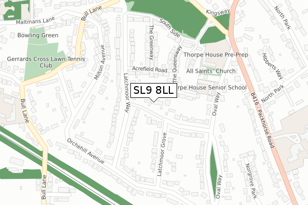 SL9 8LL map - large scale - OS Open Zoomstack (Ordnance Survey)