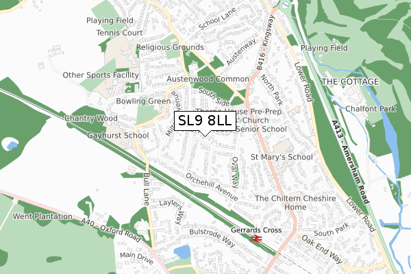 SL9 8LL map - small scale - OS Open Zoomstack (Ordnance Survey)