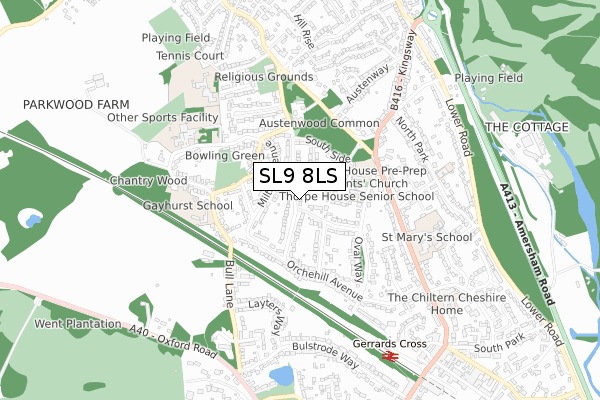 SL9 8LS map - small scale - OS Open Zoomstack (Ordnance Survey)