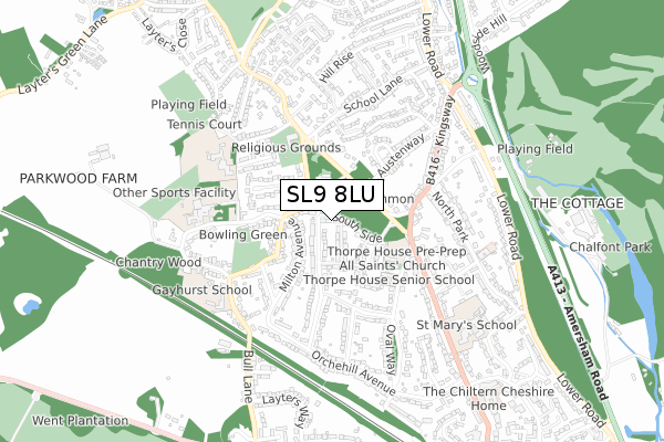 SL9 8LU map - small scale - OS Open Zoomstack (Ordnance Survey)