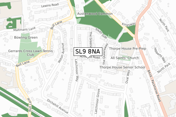 SL9 8NA map - large scale - OS Open Zoomstack (Ordnance Survey)