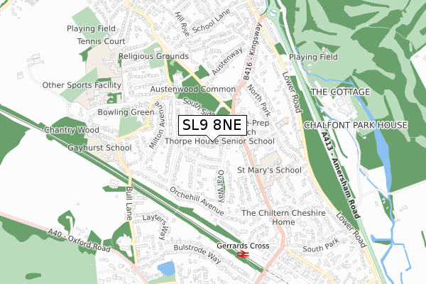 SL9 8NE map - small scale - OS Open Zoomstack (Ordnance Survey)