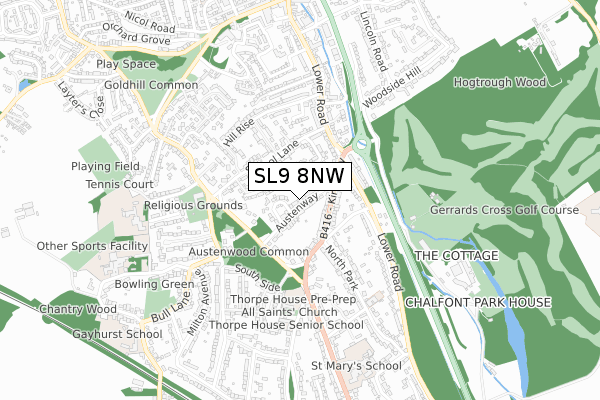 SL9 8NW map - small scale - OS Open Zoomstack (Ordnance Survey)