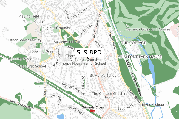 SL9 8PD map - small scale - OS Open Zoomstack (Ordnance Survey)