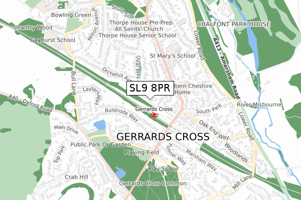 SL9 8PR map - small scale - OS Open Zoomstack (Ordnance Survey)