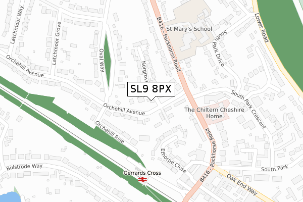 SL9 8PX map - large scale - OS Open Zoomstack (Ordnance Survey)