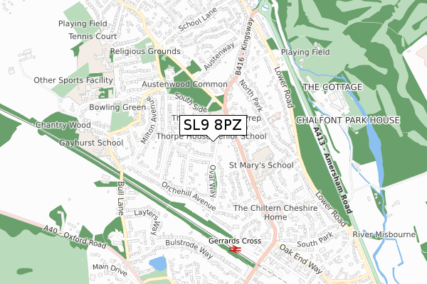 SL9 8PZ map - small scale - OS Open Zoomstack (Ordnance Survey)