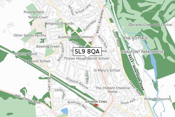 SL9 8QA map - small scale - OS Open Zoomstack (Ordnance Survey)