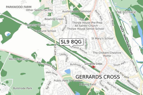 SL9 8QG map - small scale - OS Open Zoomstack (Ordnance Survey)