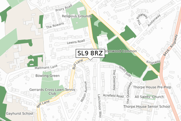SL9 8RZ map - large scale - OS Open Zoomstack (Ordnance Survey)