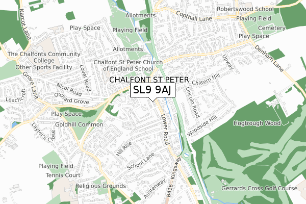 SL9 9AJ map - small scale - OS Open Zoomstack (Ordnance Survey)