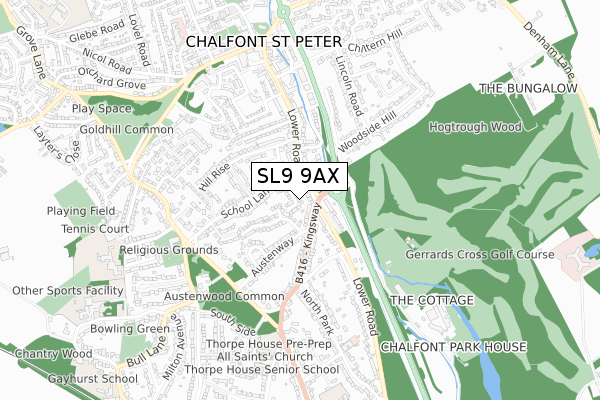 SL9 9AX map - small scale - OS Open Zoomstack (Ordnance Survey)