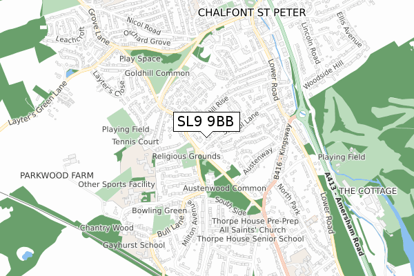 SL9 9BB map - small scale - OS Open Zoomstack (Ordnance Survey)