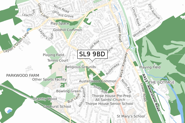 SL9 9BD map - small scale - OS Open Zoomstack (Ordnance Survey)