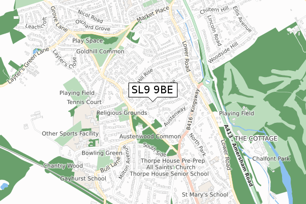SL9 9BE map - small scale - OS Open Zoomstack (Ordnance Survey)