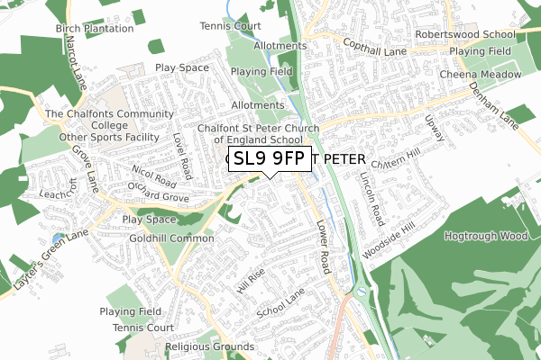 SL9 9FP map - small scale - OS Open Zoomstack (Ordnance Survey)