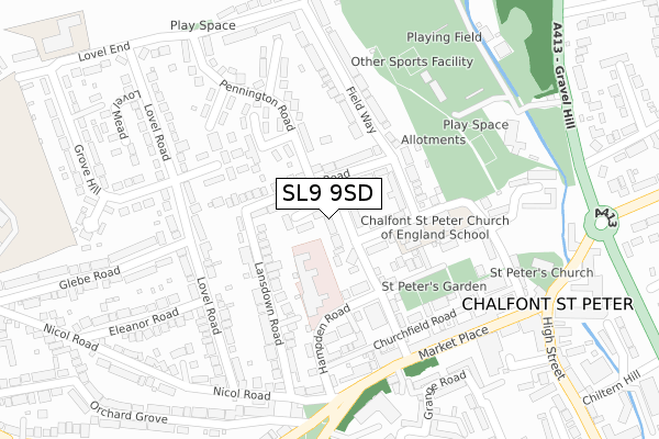 SL9 9SD map - large scale - OS Open Zoomstack (Ordnance Survey)