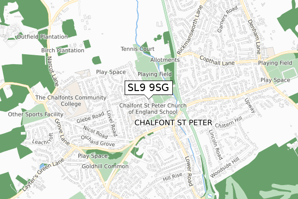 SL9 9SG map - small scale - OS Open Zoomstack (Ordnance Survey)