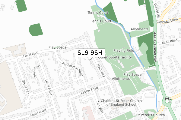 SL9 9SH map - large scale - OS Open Zoomstack (Ordnance Survey)