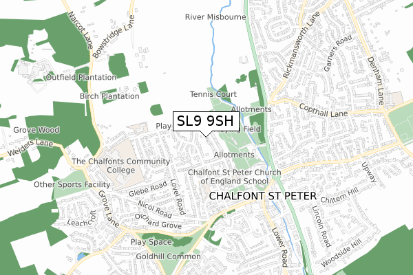 SL9 9SH map - small scale - OS Open Zoomstack (Ordnance Survey)