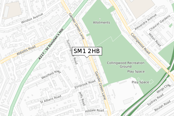 SM1 2HB map - large scale - OS Open Zoomstack (Ordnance Survey)