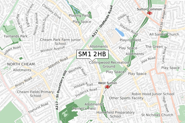 SM1 2HB map - small scale - OS Open Zoomstack (Ordnance Survey)