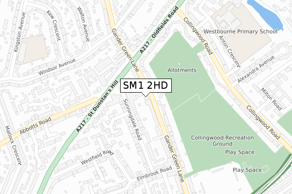 SM1 2HD map - large scale - OS Open Zoomstack (Ordnance Survey)